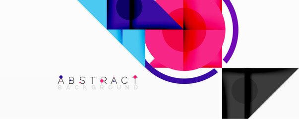 Aufkleber - Abstract geometric composition with overlapping triangles, circles, and gradients, featuring a central circular design with text