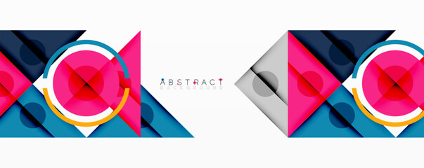 geometric abstract design with layered triangles, circles, and gradients, forming a structured patte