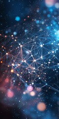 Poster - This abstract digital artwork showcases a luminous network of interconnected lines and nodes against a starry background, creating a vibrant and futuristic feel.