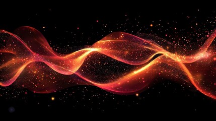 Poster - a red wave of light with a lot of sparkles. the wave is very long and it looks like it is moving