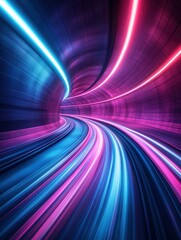 Poster - Dynamic Neon Tunnel Perspective Abstract Speed of Light Concept with Futuristic Blue and Pink Glow