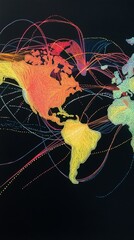 Poster - A colorful globe with many lines and dots on it. The globe is a representation of the world and the lines and dots represent the connections between different countries