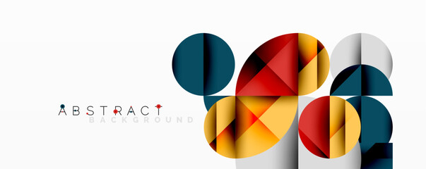 Aufkleber - Abstract geometric artwork with overlapping circles and gradients, circle square triangle shapes background featuring sharp angular cuts, smooth shading, and structured layered composition