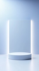 Poster - futuristic 3D podium background, metallic and glass elements, elegant floating display, soft reflections, cyber-inspired aesthetics, clean high-tech environment, premium visual style, copyspace, no