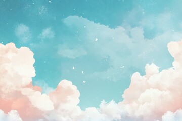 Poster - A peaceful sky filled with soft clouds against a gentle blue backdrop creates an ethereal atmosphere. Perfect for designs that evoke tranquility and beauty.
