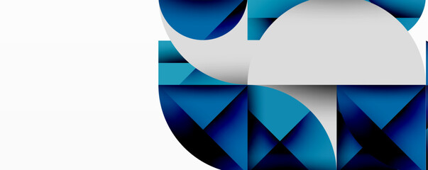 Aufkleber - Abstract geometric design with intersecting circles, triangles, squares and sharp angles creating a layered composition with gradients, depth, and contrast