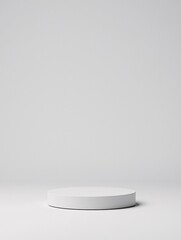 Poster - minimalist floating 3D podium, white matte surface, soft shadows, elegant modern aesthetic, clean product display, isolated background, professional lighting, no branding, no watermark