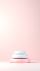 Poster - soft pastel 3D podium display, dreamy aesthetic, gentle lighting, smooth round shapes, stylish presentation, subtle texture details, perfect copyspace, no watermark