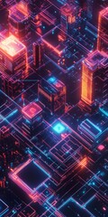 Poster - Vibrant Abstract Cityscape with Neon Lights and Futuristic Architecture at Night