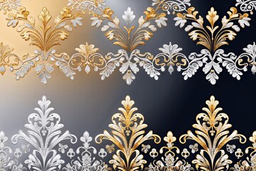 Poster - Sophisticated Lace Patterns in Opulent Gold and Silver Gradient for High-End Vector Design