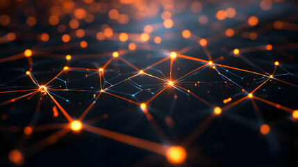 Poster - Sophisticated interconnected digital network radiating energy across abstract horizon glow