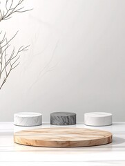 Poster - floating marble 3D podium, elegant luxury presentation, soft natural reflections, high-end minimalist design, sophisticated style, perfect for product display, no logo, no watermark