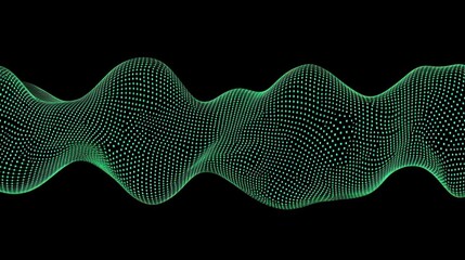 Poster - Green Digital Wave Abstract Dotted Pattern Dark Background