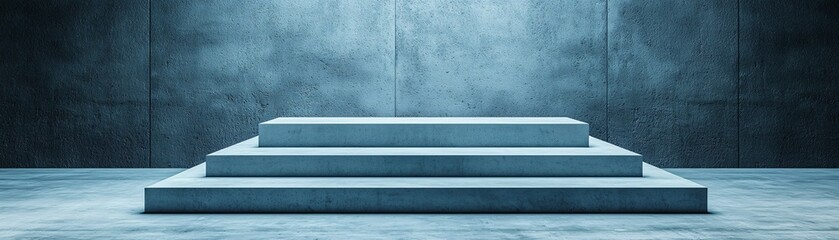 Poster - sleek industrial 3D podium, metal and concrete textures, modern architectural aesthetics, moody lighting, professional studio style, isolated background, no branding, no watermark