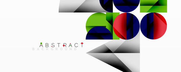 Fototapete - Modern abstract composition with layered circles and angular segments featuring gradients, transparency effects, and a structured geometric layout