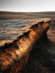 Poster - Dramatic close up of a rocky outcrop with warm light casting shadows on a desert landscape