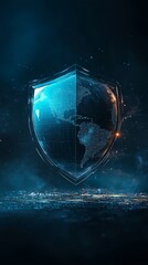 Poster - a captivating digital shield encloses a globe, representing global security and protection in a tech