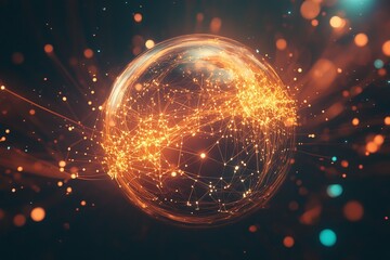 Poster - a captivating abstract representation of a global network using bright lines and dots, symbolizing c