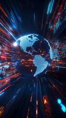 Poster - this abstract image features a glowing globe surrounded by dynamic light trails, representing data a