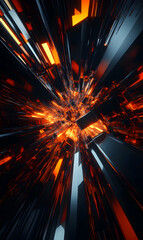 Poster - Abstract geometric explosion with orange glows, creating a sense of energy and motion