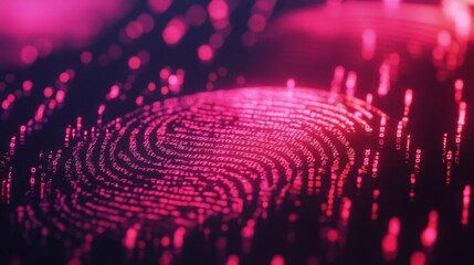 Poster - this abstract image features a vibrant digital fingerprint intertwined with glowing binary code, sym