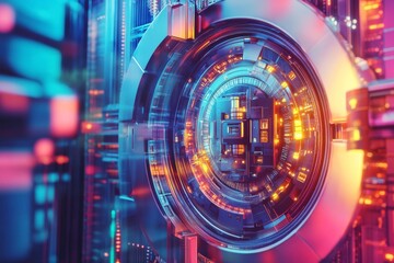 Poster - colorful abstract digital sphere with futuristic lighting and geometric patterns in technology envir
