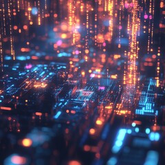 Poster - Luminous Circuitry: A Futuristic Glimpse into Digital Networks and Electric Connections