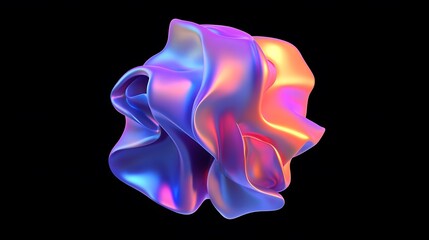 Poster - Abstract iridescent 3D render of a flowing, vibrant, colorful, dynamic, and smooth form against a black background.  Digital art, modern design.