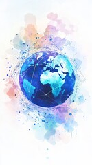 Poster - creative abstract watercolor representation of the planet earth featuring a geometric network design