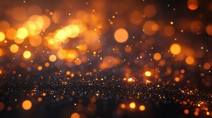 Poster - Radiant golden bokeh lights illuminate a dark surface creating a magical and festive atmosphere with a warm glow and soft focus