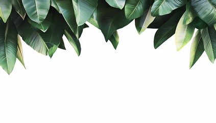 Poster - Lush Green Tropical Leaves Frame on White Background