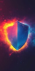 Poster - this vibrant shield graphic features a cosmic background with bright colors and effects, symbolizing
