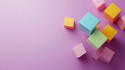 Poster - Pastel Cubes Abstract Composition: A Playful 3D Render of Colorful Blocks on Lavender Background