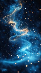 Poster - Ethereal blue and gold abstract background with flowing light trails and sparkling bokeh creating a magical and dreamy atmosphere for creative projects