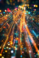 Poster - Experience a mesmerizing scene of vibrant light trails and colorful bokeh blending together, creating a dynamic abstract background that captures motion and energy.