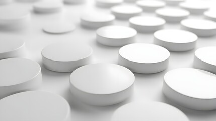 Fototapete - Abstract arrangement of white circular objects on a smooth surface creating a minimalistic aesthetic
