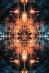 Poster - Colorful Abstract Digital Design with Glowing Lights and Intricate Symmetrical Patterns