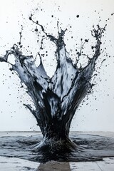 Poster - Dramatic black paint splash against a white backdrop showcasing dynamic movement and artistic expression in a captivating abstract composition