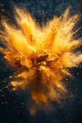 Poster - Golden explosion of vibrant powder against dark background creating dynamic energy and abstract art with intense light and shadow play