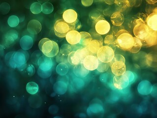 Poster - Abstract Bokeh Background with Vibrant Teal and Golden Light Circles Creating a Dreamy and Ethereal Atmosphere