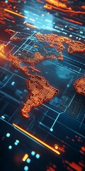Poster - digital abstract map with glow effect and data patterns