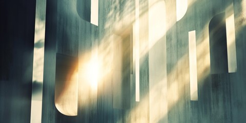 Poster - abstract light and shadow play with geometric patterns and warm sunlight interacting in space