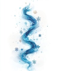 Poster - Elegant winter watercolor design featuring a flowing river of blue with delicate snowflakes on a white backdrop creating a serene and festive atmosphere