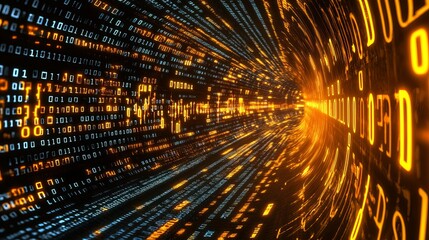 Poster - Futuristic Digital Data Tunnel: Flow of Binary Code in a Cyberspace Network