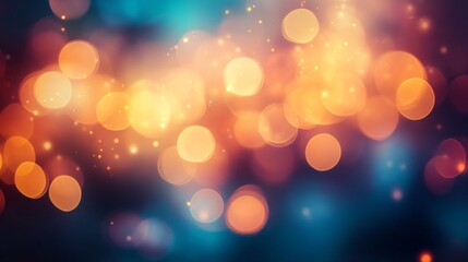 Poster - Soft, vibrant bokeh lights shimmer in hues of orange and blue, painting the atmosphere with warmth and joy during a festive evening gathering under the stars