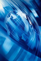 Poster - This vibrant abstract illustration features a blue globe set against dynamic background effects. Perfect for technology and global themes, it conveys motion and connectivity.