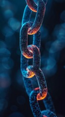 Poster - a chain with a blue and orange design. the chain is made of metal and has a shiny, metallic appearan