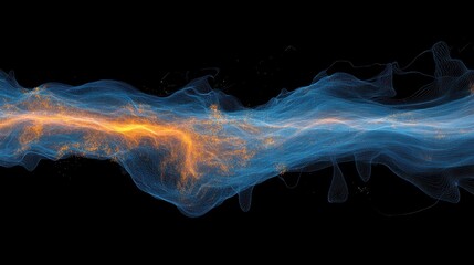 Poster - Glowing Energy Stream Abstract Art Blue Orange Sparkles