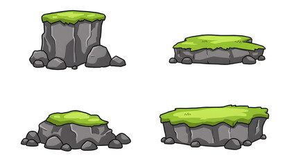 Cartoon Styled Rock and Ground Platform Asset Set