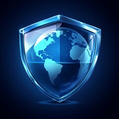 Poster - A striking blue shield encasing a globe represents digital security and protection. This modern design highlights innovation and safety in technology.